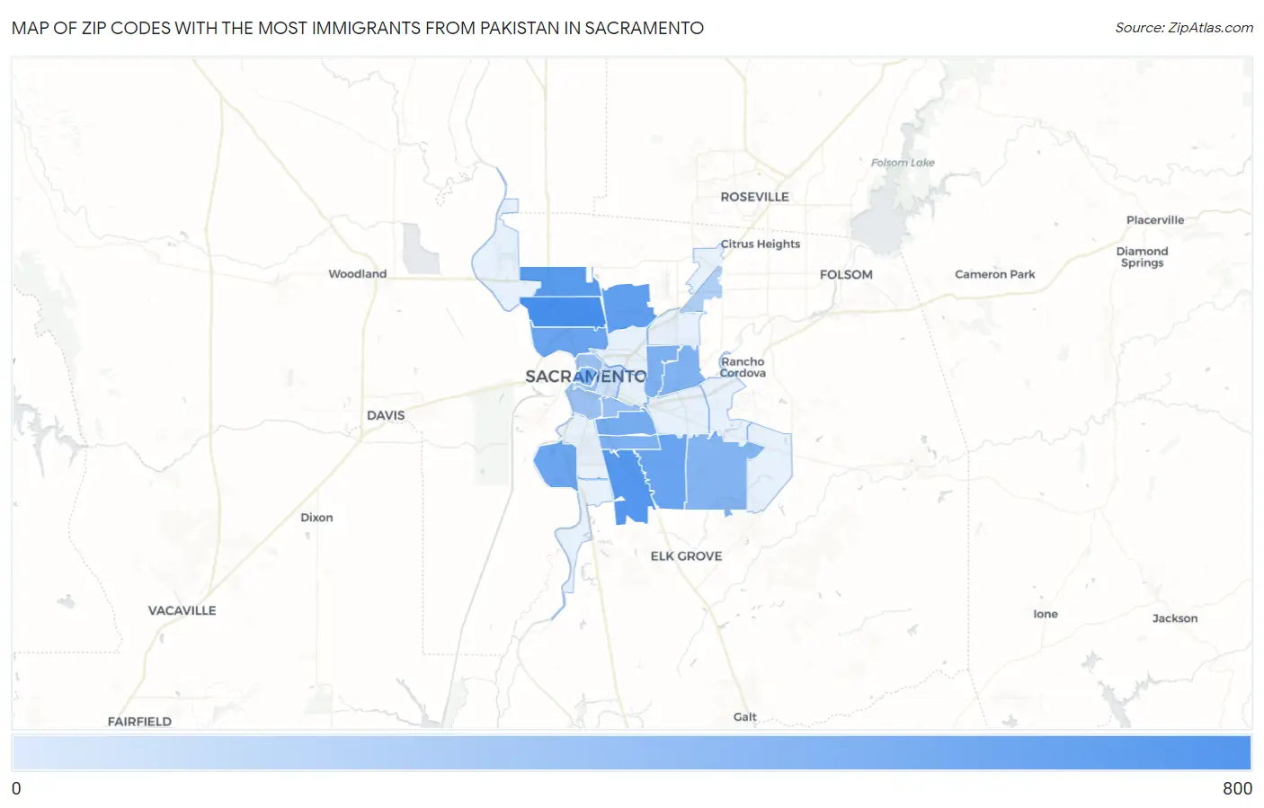 Zip Codes with the Most Immigrants from Pakistan in Sacramento Map