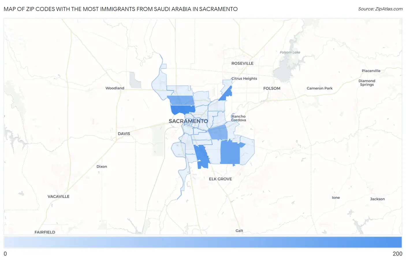 Zip Codes with the Most Immigrants from Saudi Arabia in Sacramento Map