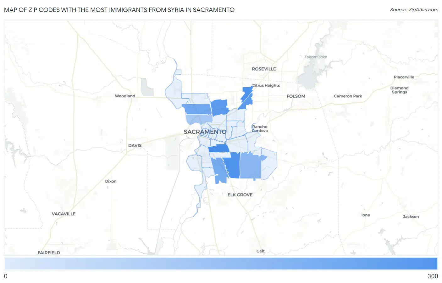 Zip Codes with the Most Immigrants from Syria in Sacramento Map