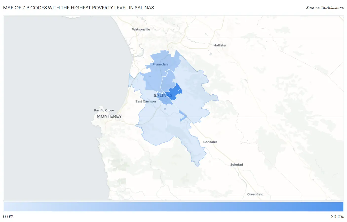 Zip Codes with the Highest Poverty Level in Salinas Map