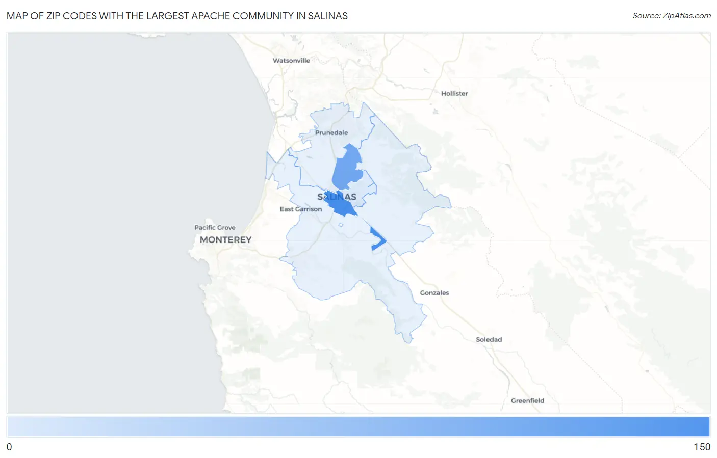 Zip Codes with the Largest Apache Community in Salinas Map