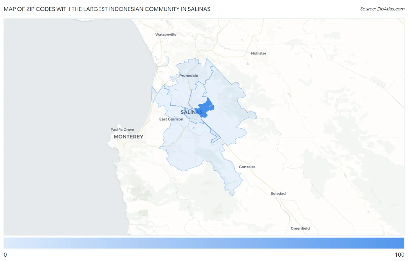 Zip Codes with the Largest Indonesian Community in Salinas Map