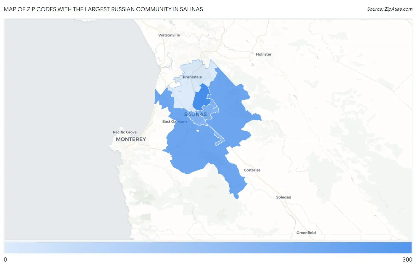 Zip Codes with the Largest Russian Community in Salinas Map