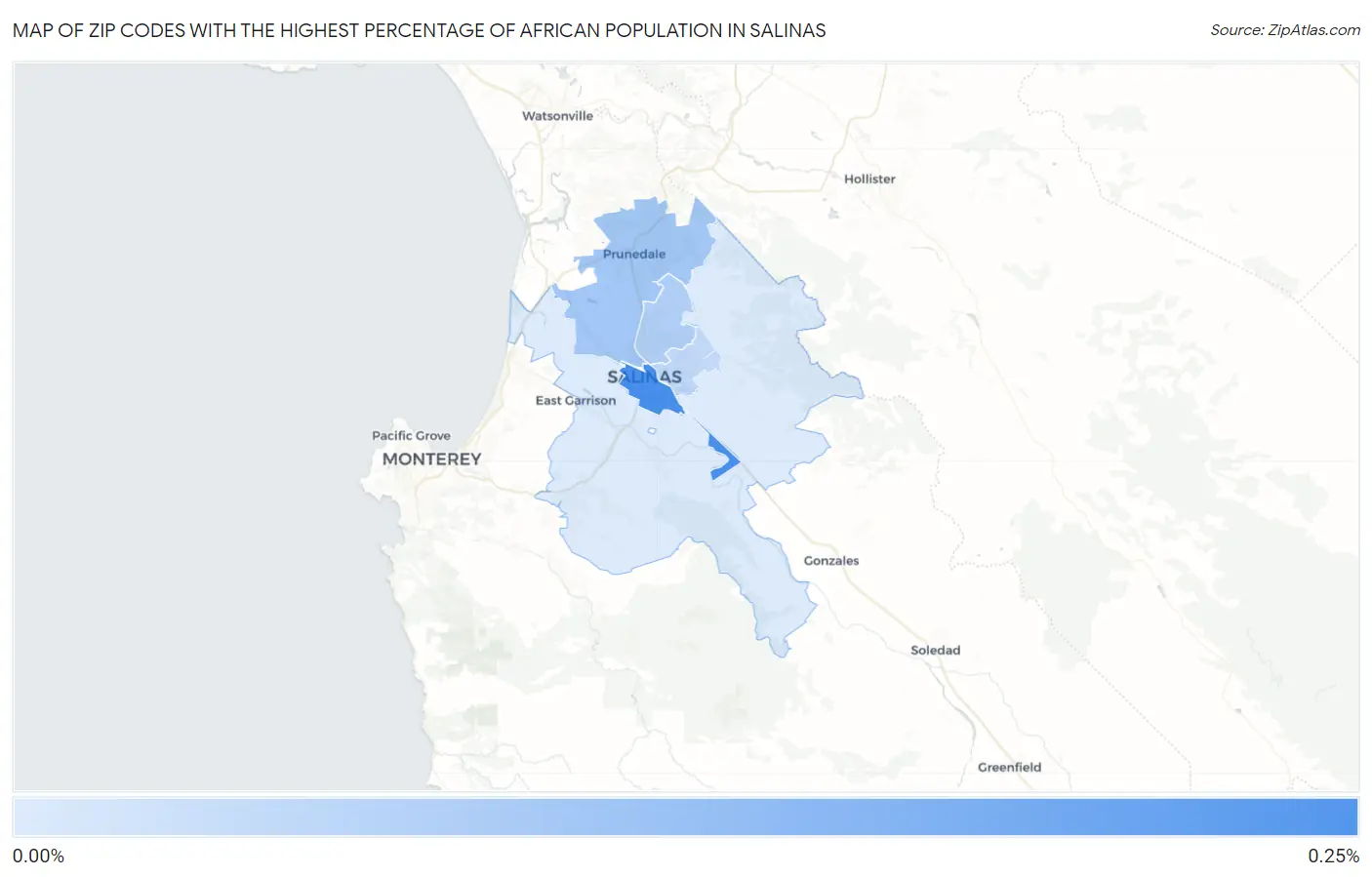 Zip Codes with the Highest Percentage of African Population in Salinas Map