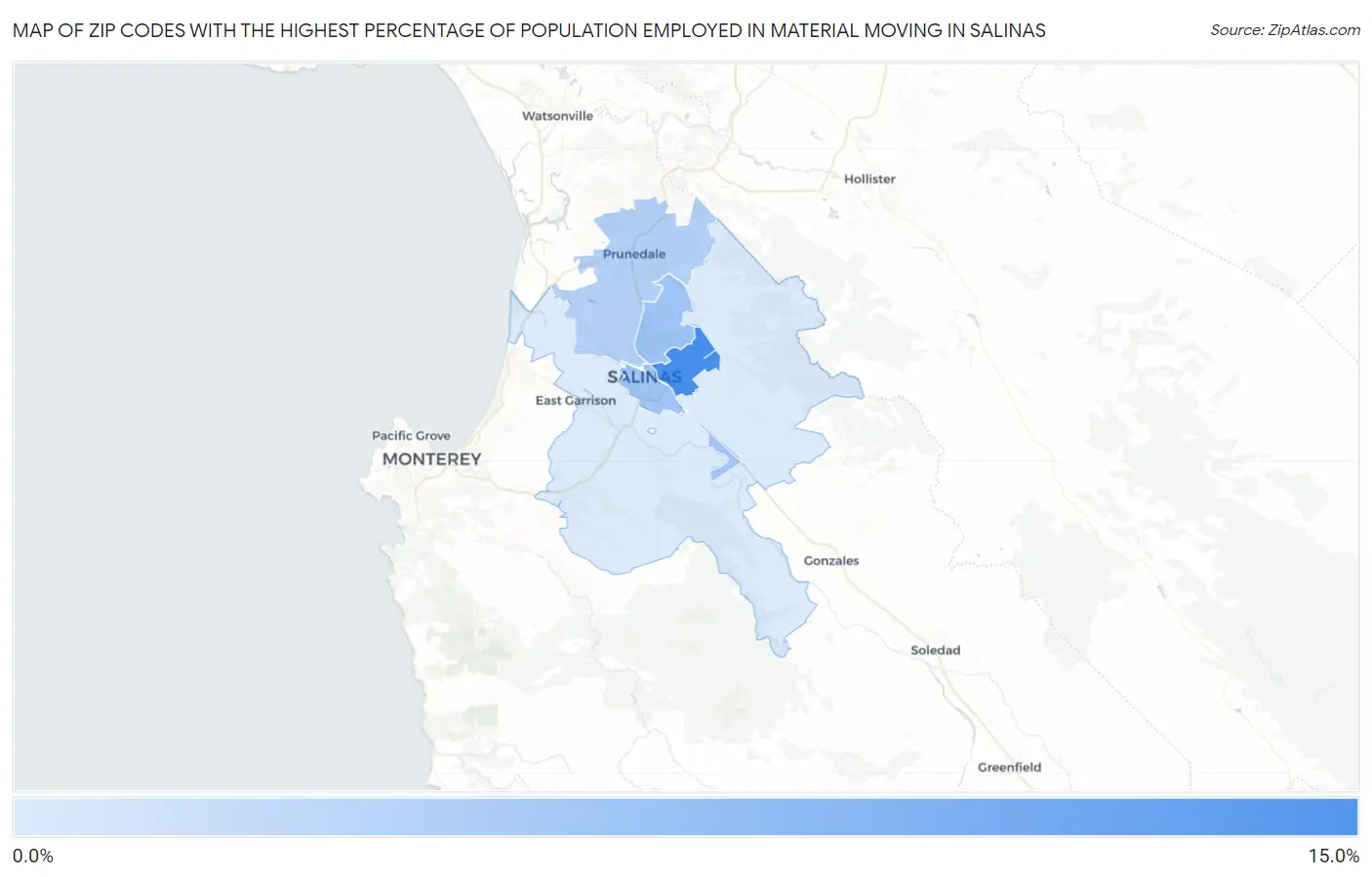 Zip Codes with the Highest Percentage of Population Employed in Material Moving in Salinas Map