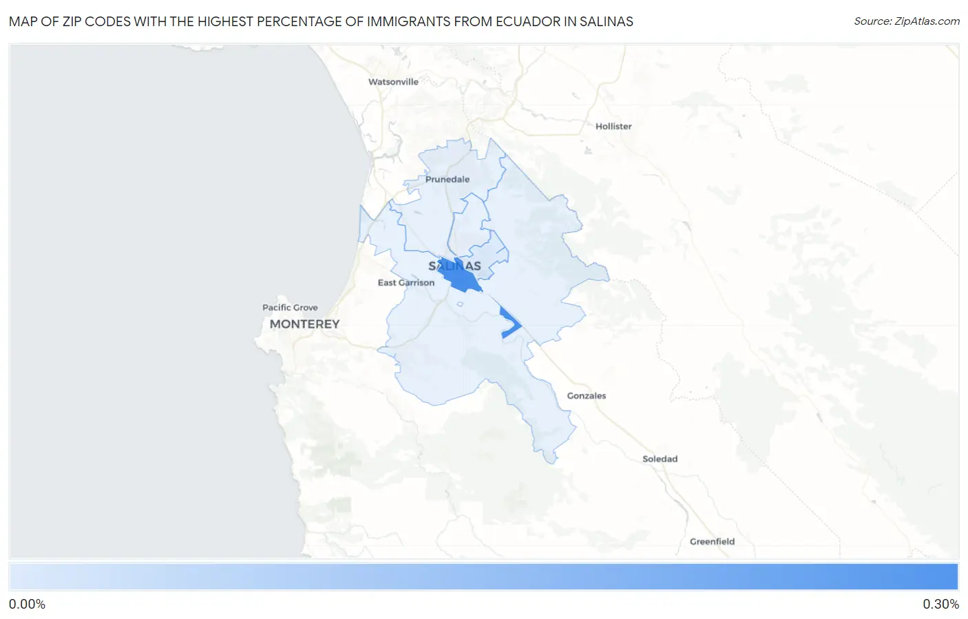 Zip Codes with the Highest Percentage of Immigrants from Ecuador in Salinas Map