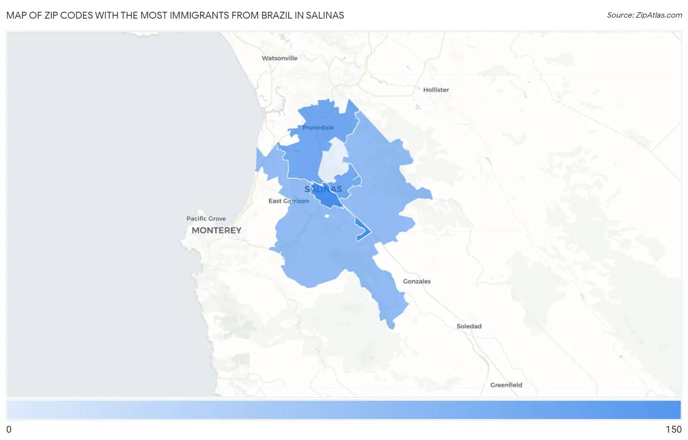 Zip Codes with the Most Immigrants from Brazil in Salinas Map