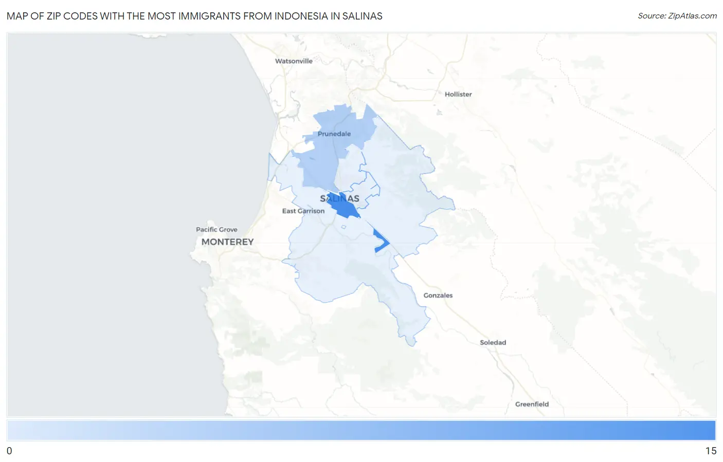 Zip Codes with the Most Immigrants from Indonesia in Salinas Map