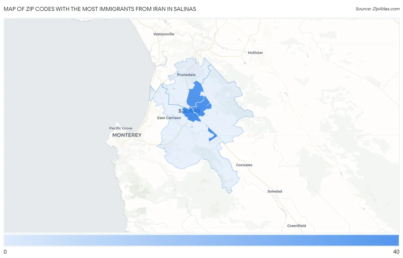 Zip Codes with the Most Immigrants from Iran in Salinas Map