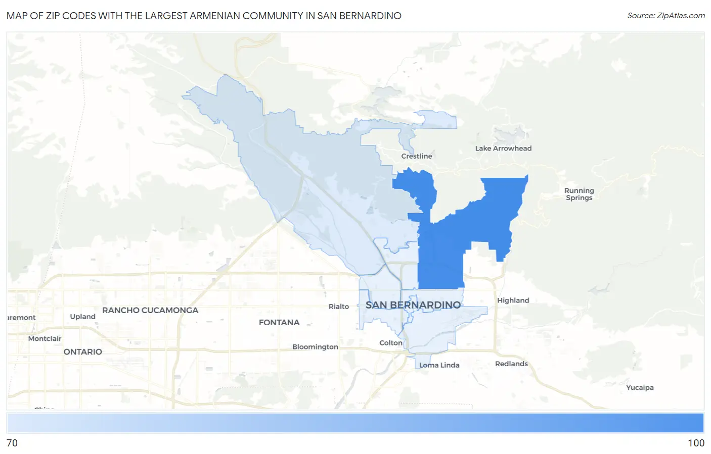 Zip Codes with the Largest Armenian Community in San Bernardino Map