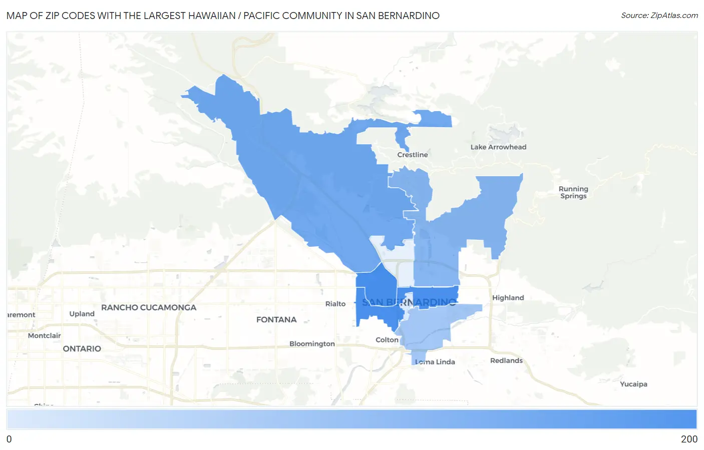 Zip Codes with the Largest Hawaiian / Pacific Community in San Bernardino Map
