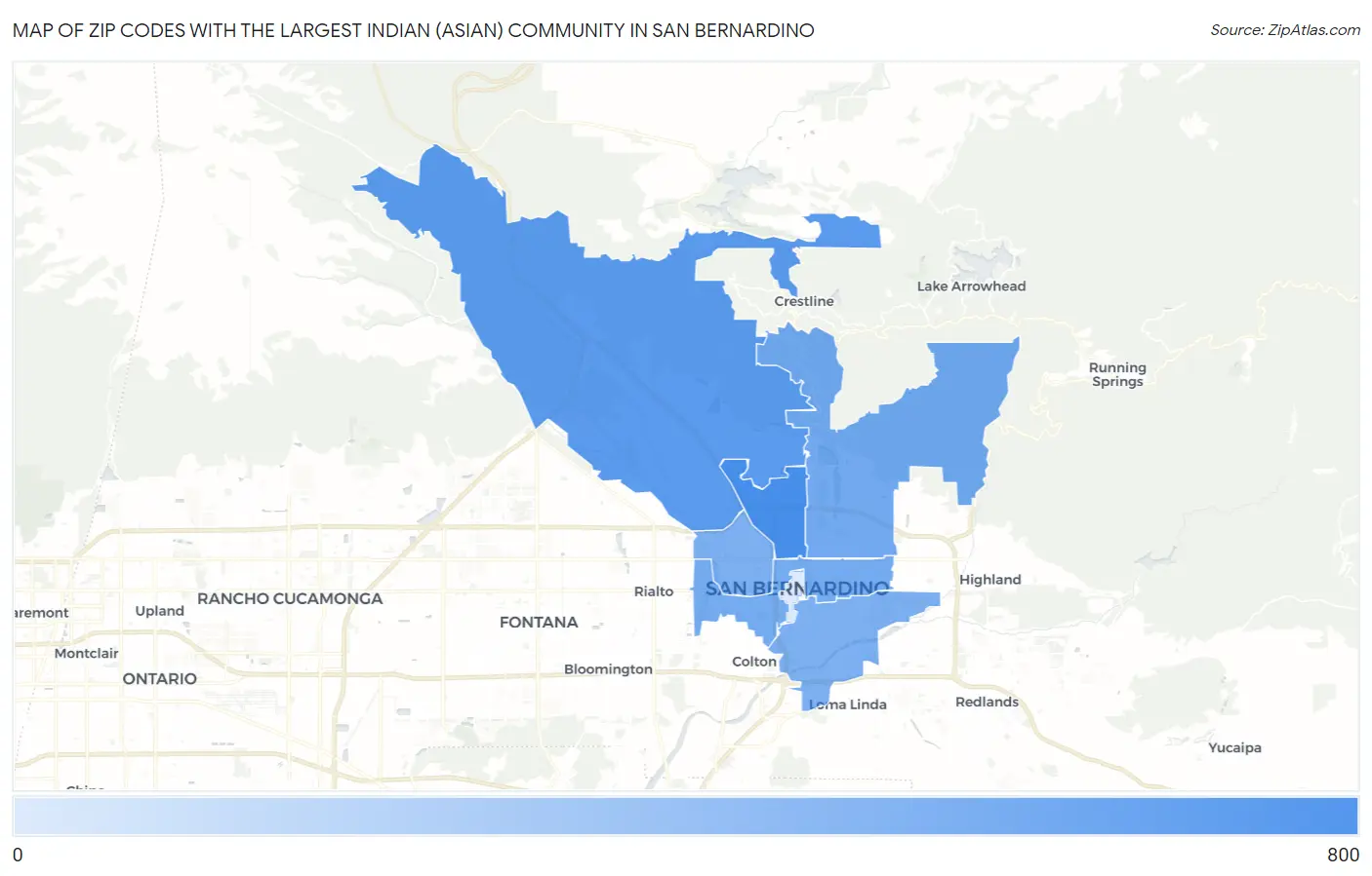 Zip Codes with the Largest Indian (Asian) Community in San Bernardino Map