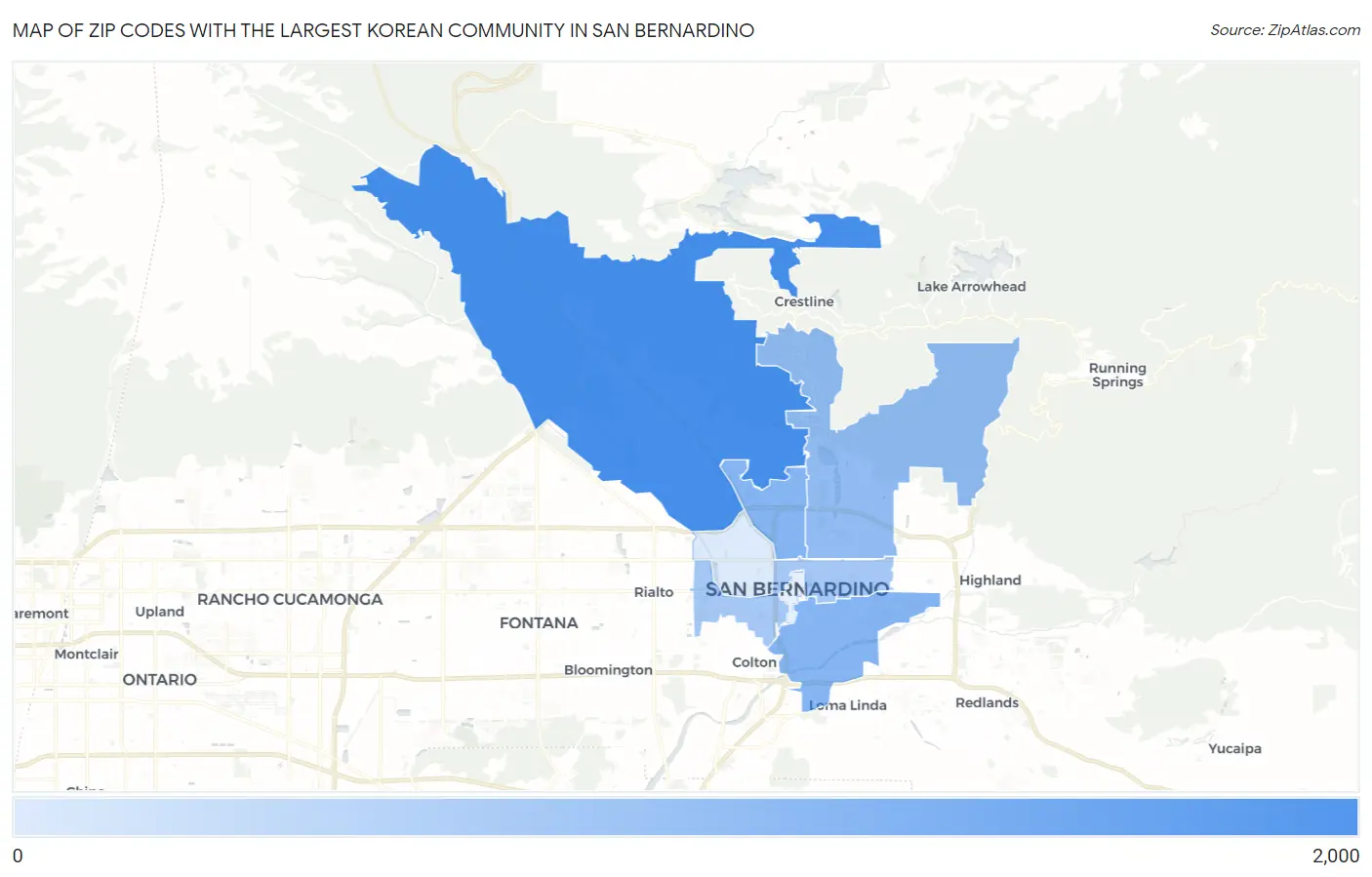 Zip Codes with the Largest Korean Community in San Bernardino Map