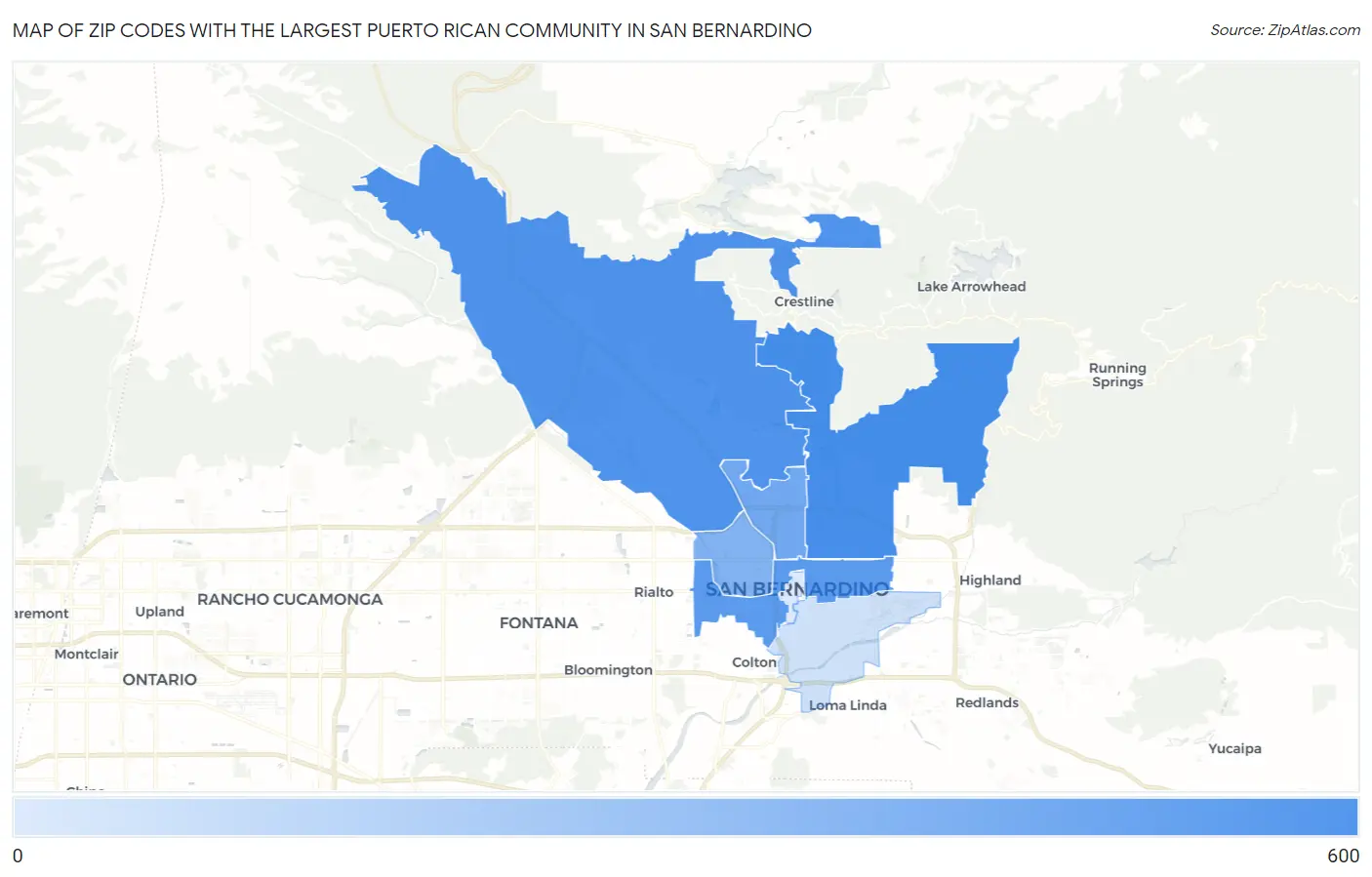 Zip Codes with the Largest Puerto Rican Community in San Bernardino Map