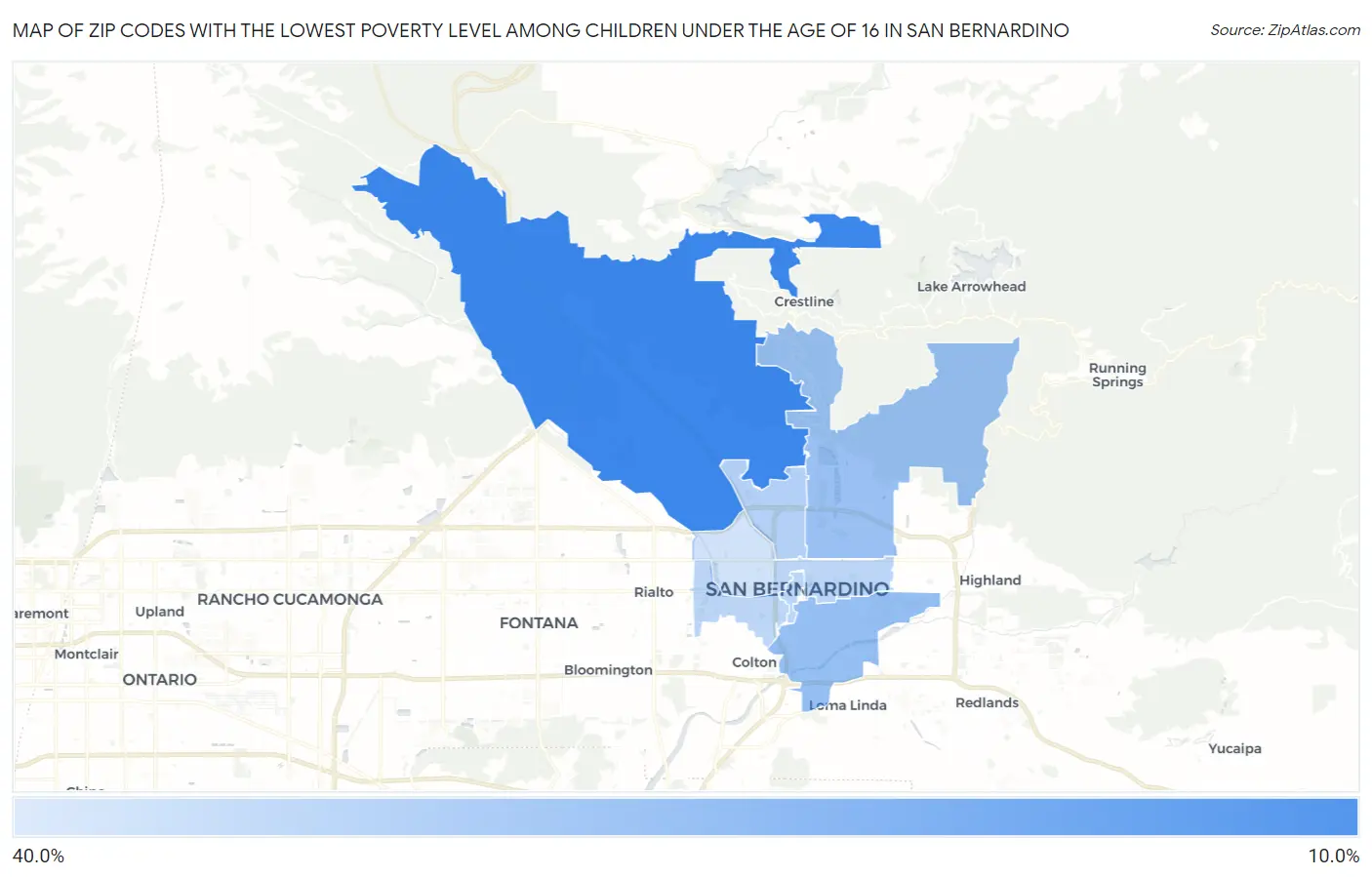 Zip Codes with the Lowest Poverty Level Among Children Under the Age of 16 in San Bernardino Map