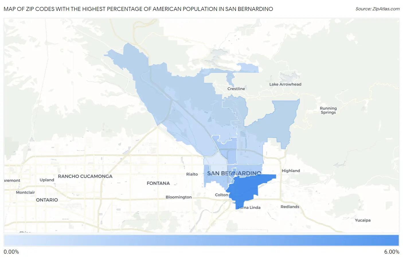 Zip Codes with the Highest Percentage of American Population in San Bernardino Map