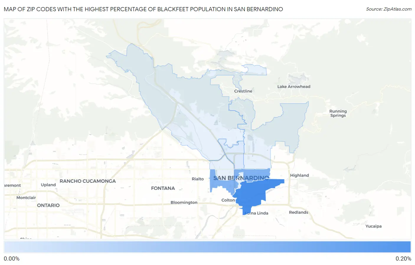 Zip Codes with the Highest Percentage of Blackfeet Population in San Bernardino Map