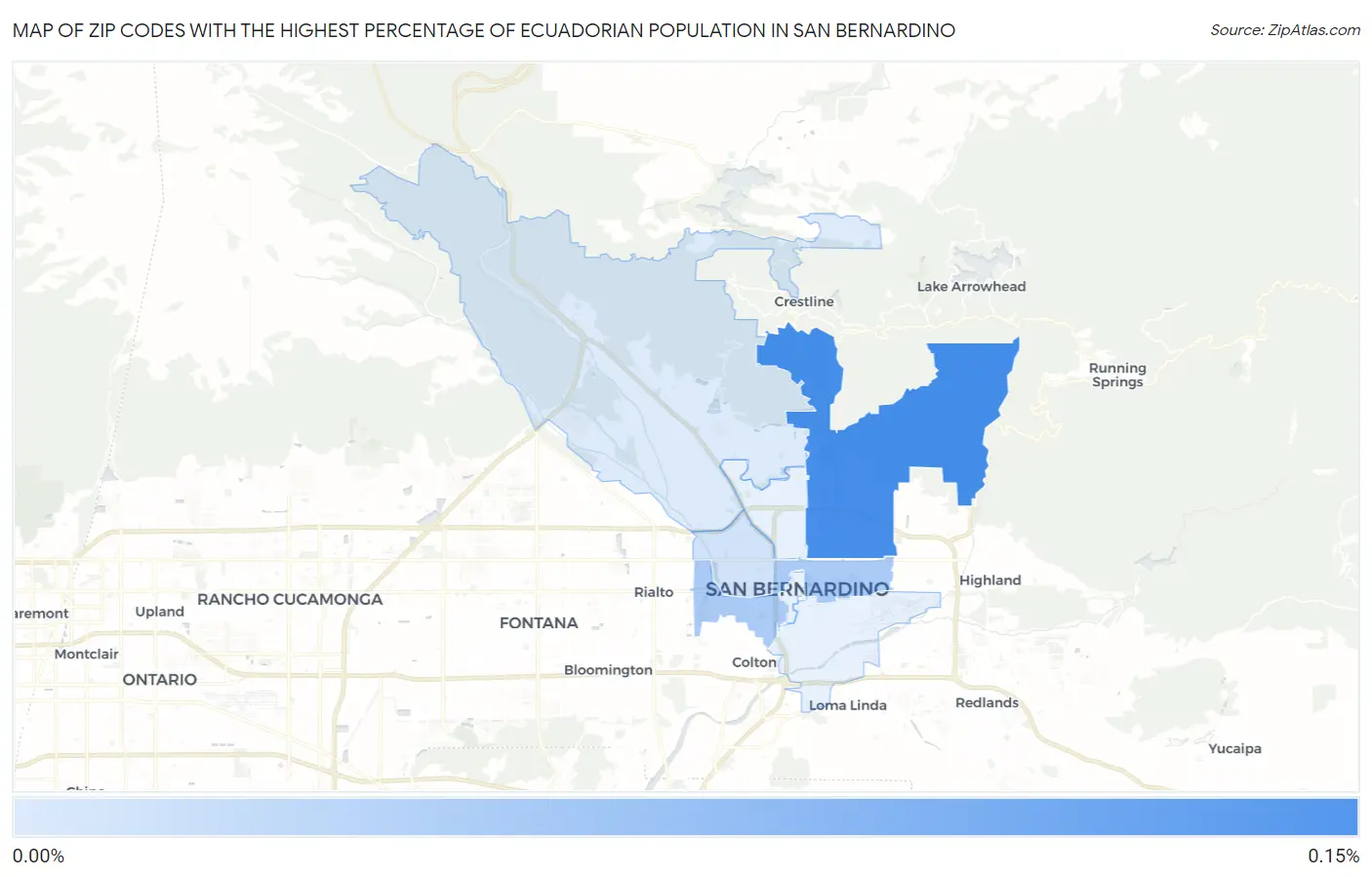 Zip Codes with the Highest Percentage of Ecuadorian Population in San Bernardino Map