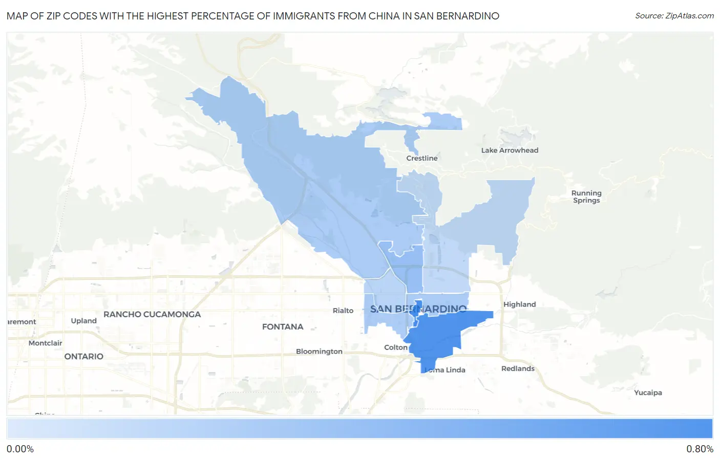 Zip Codes with the Highest Percentage of Immigrants from China in San Bernardino Map