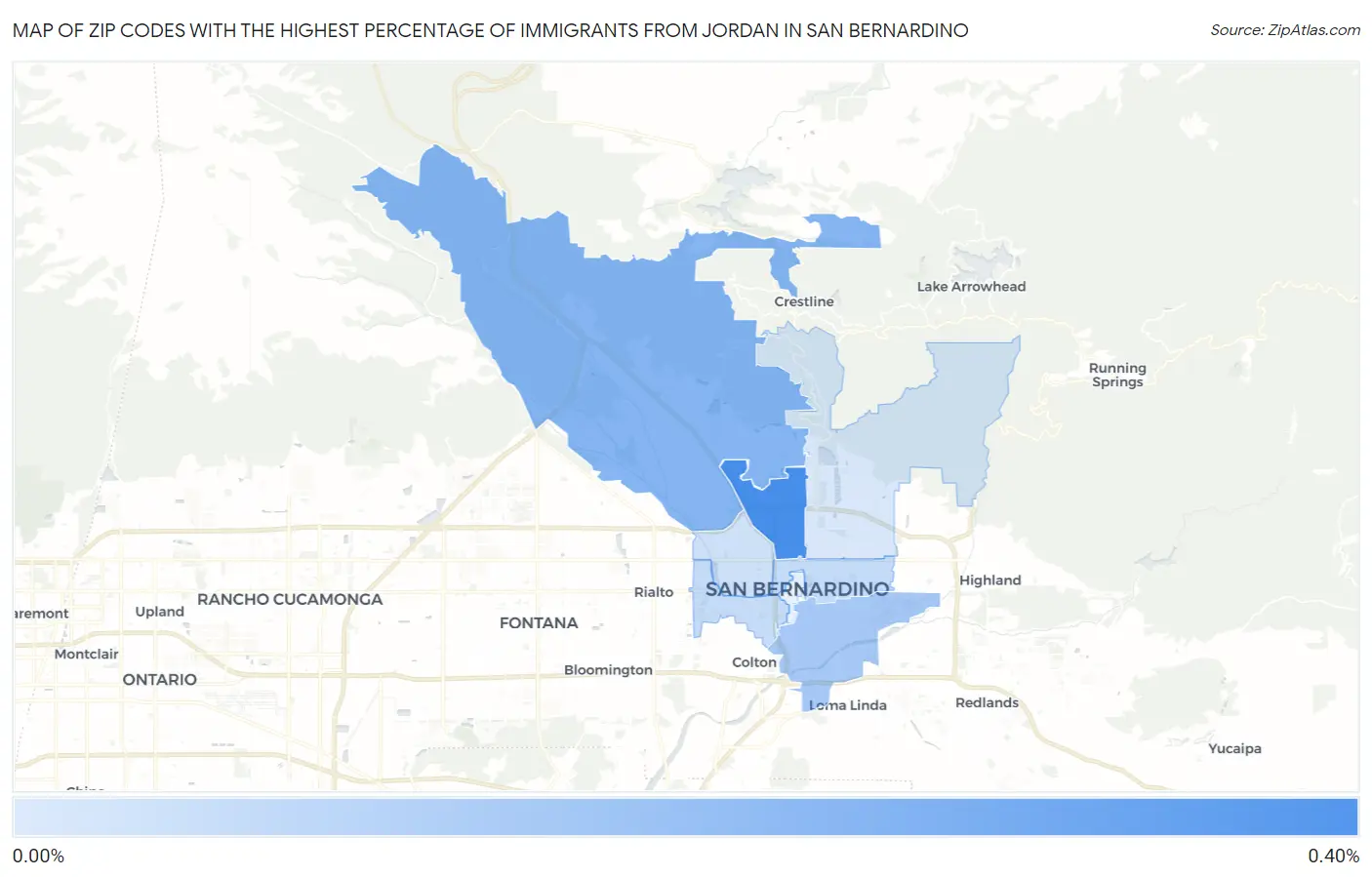 Zip Codes with the Highest Percentage of Immigrants from Jordan in San Bernardino Map