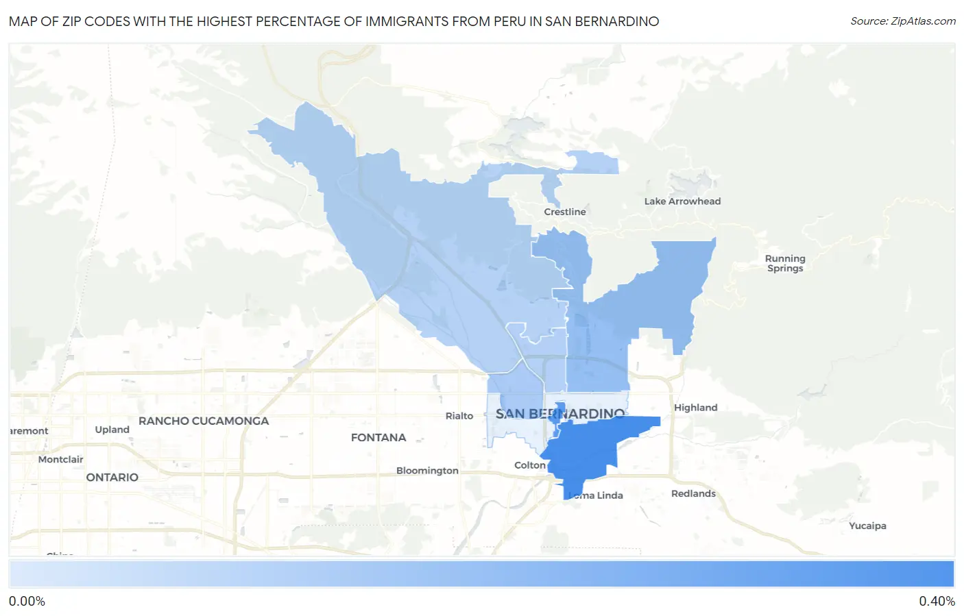 Zip Codes with the Highest Percentage of Immigrants from Peru in San Bernardino Map