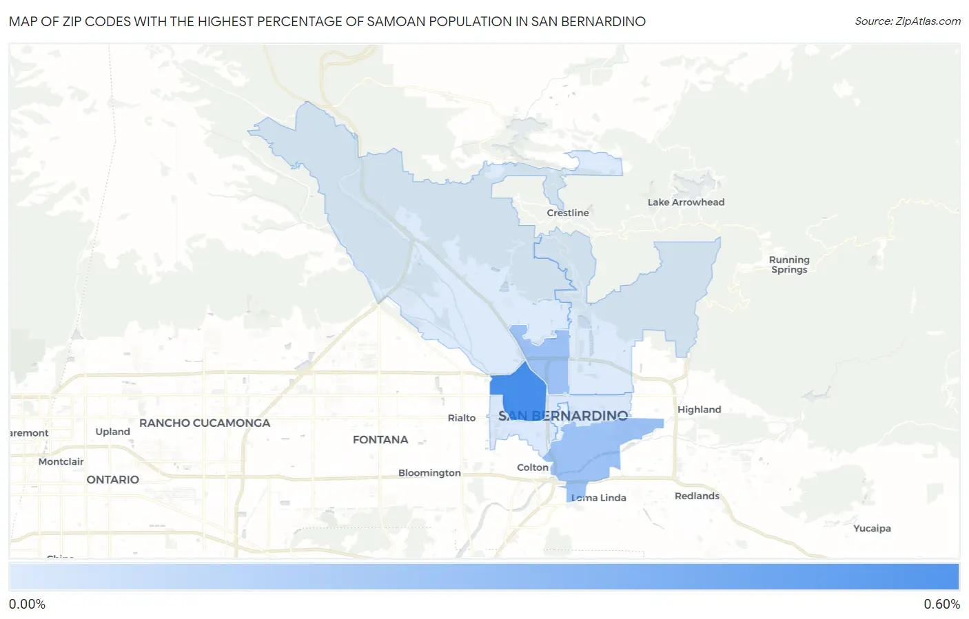 Zip Codes with the Highest Percentage of Samoan Population in San Bernardino Map