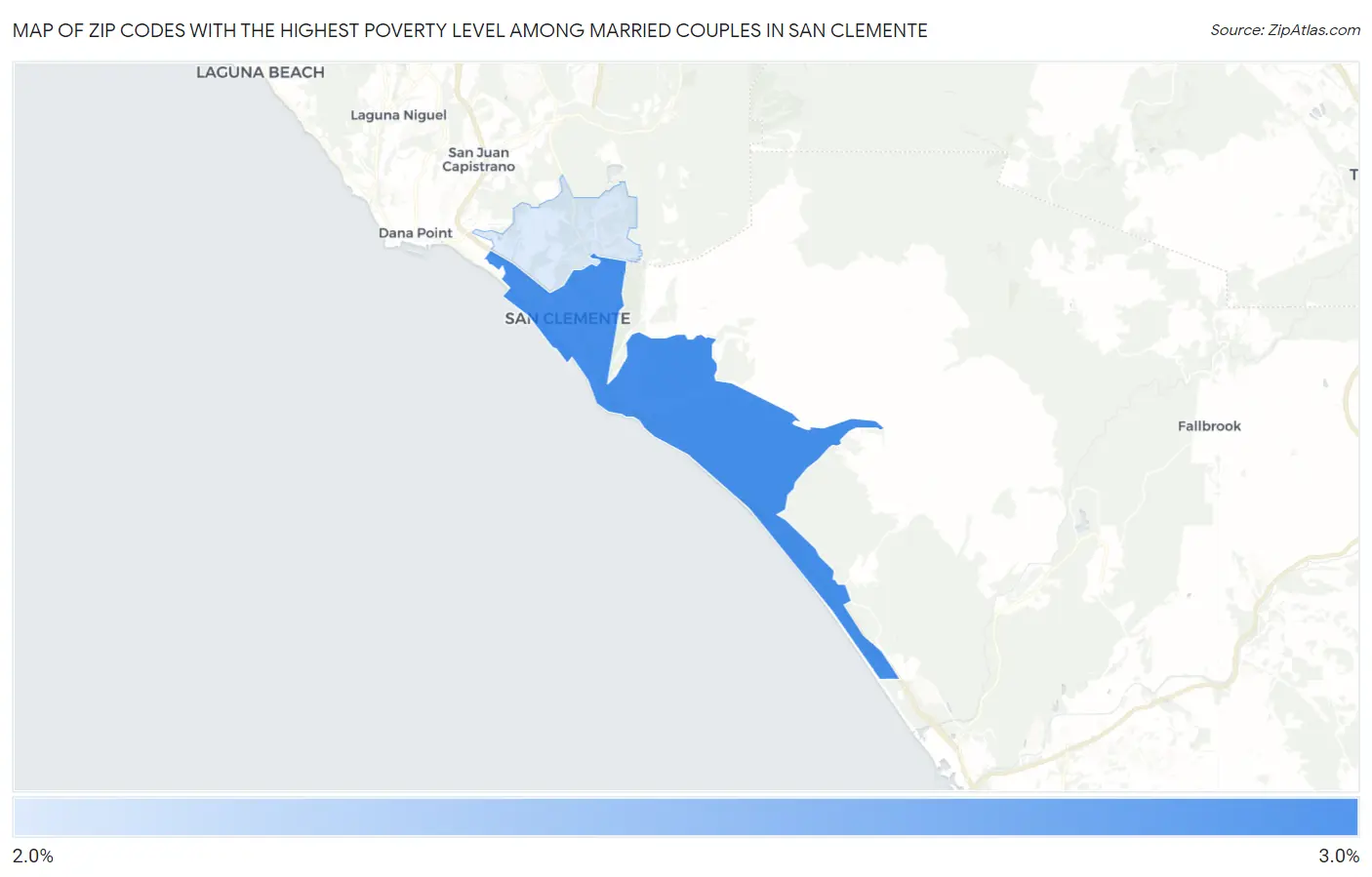 Zip Codes with the Highest Poverty Level Among Married Couples in San Clemente Map