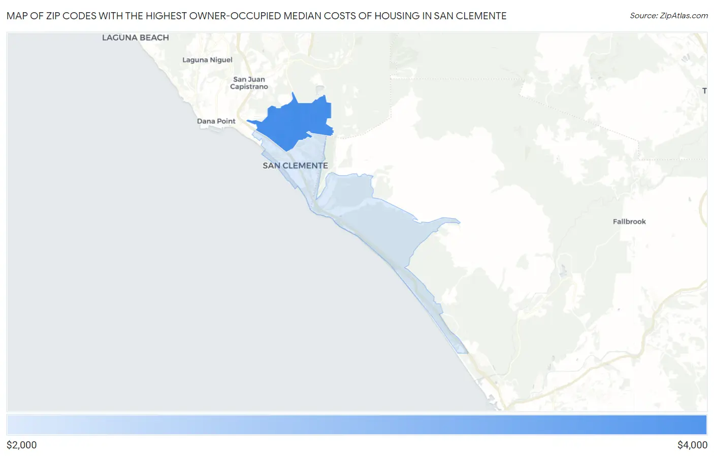 Zip Codes with the Highest Owner-Occupied Median Costs of Housing in San Clemente Map