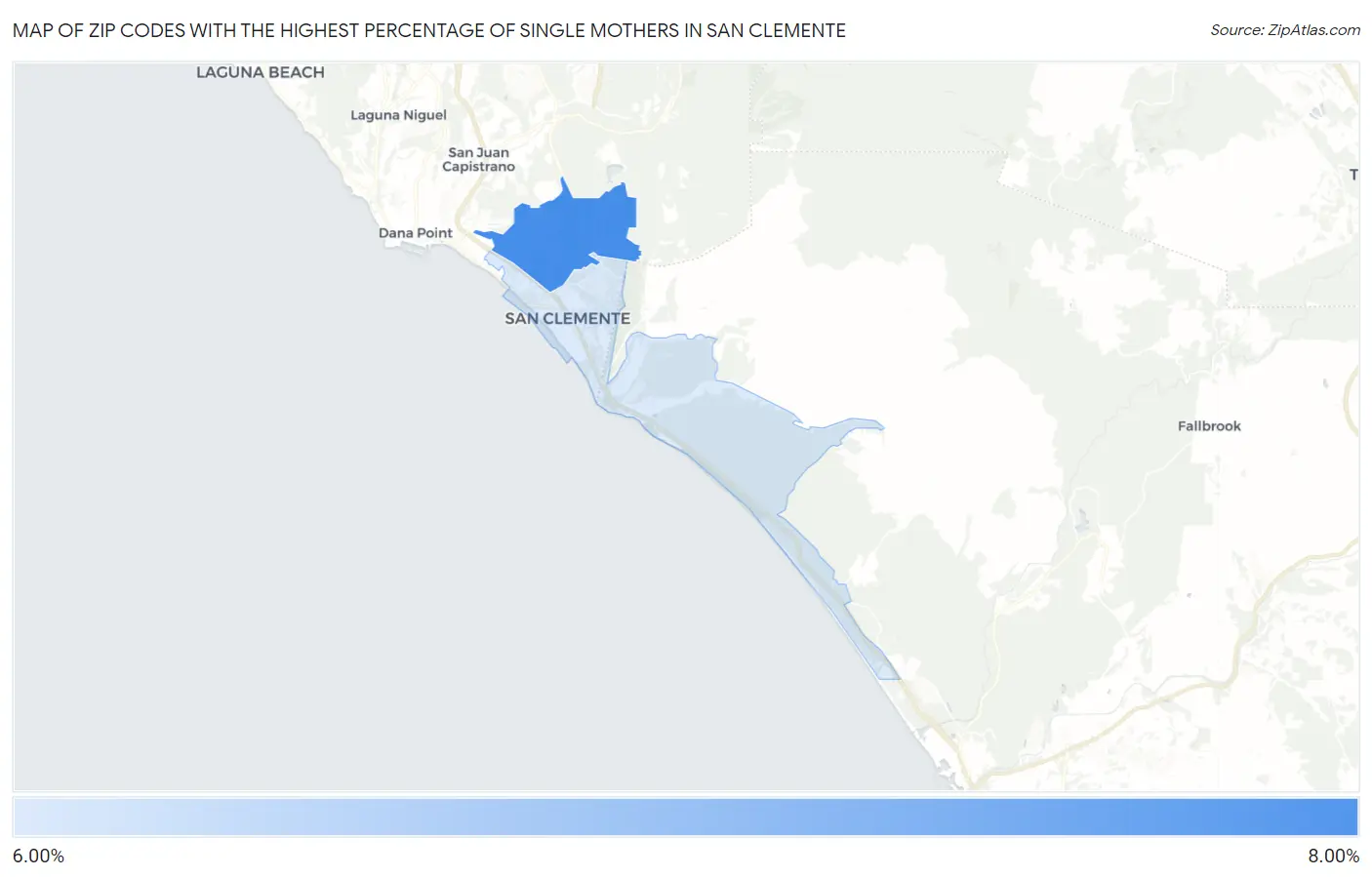 Zip Codes with the Highest Percentage of Single Mothers in San Clemente Map