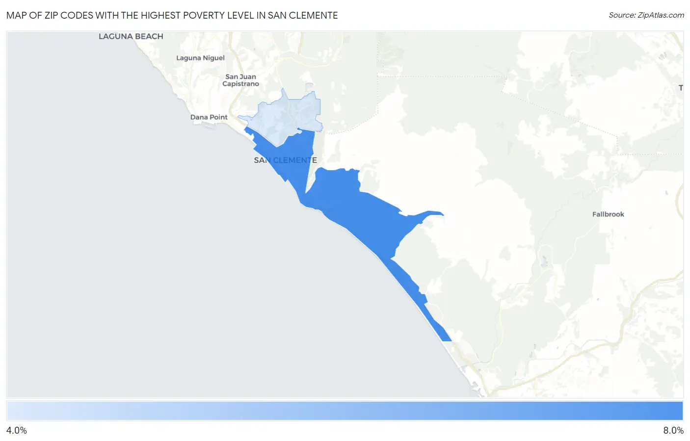 Zip Codes with the Highest Poverty Level in San Clemente Map