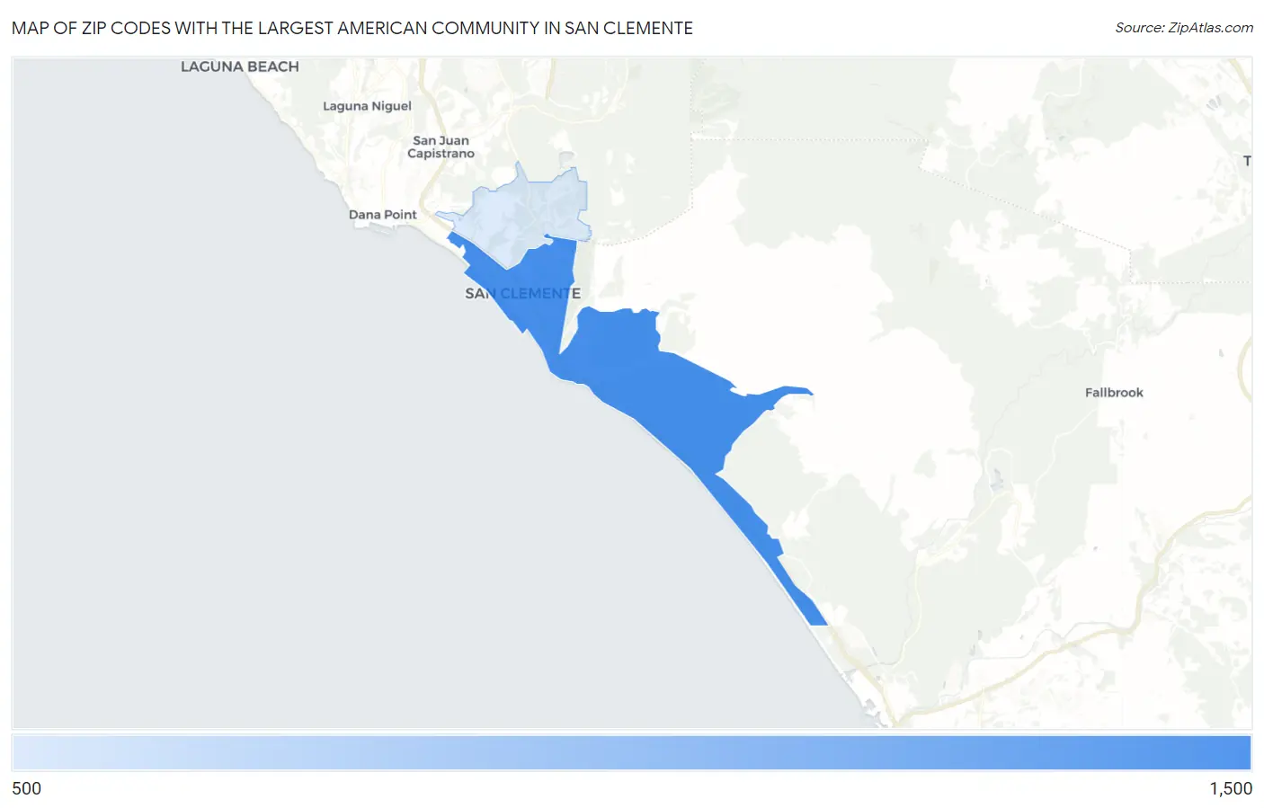 Zip Codes with the Largest American Community in San Clemente Map