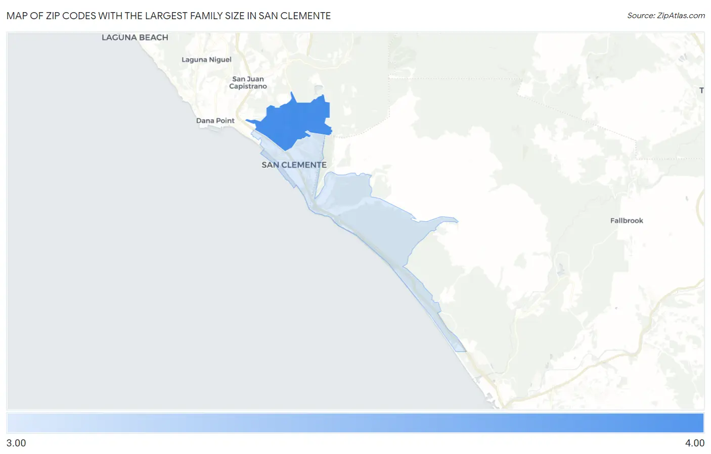 Zip Codes with the Largest Family Size in San Clemente Map