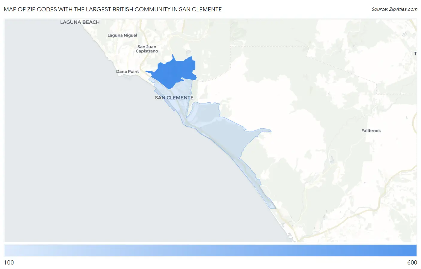 Zip Codes with the Largest British Community in San Clemente Map