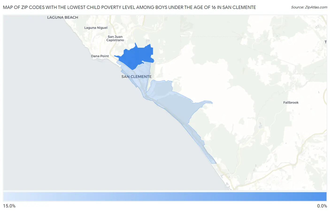 Zip Codes with the Lowest Child Poverty Level Among Boys Under the Age of 16 in San Clemente Map
