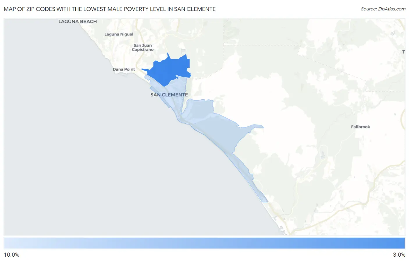 Zip Codes with the Lowest Male Poverty Level in San Clemente Map