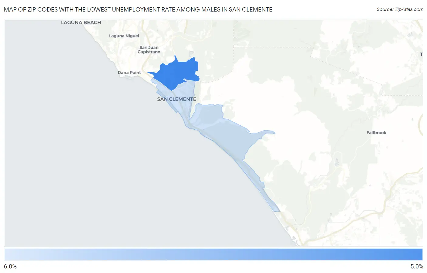 Zip Codes with the Lowest Unemployment Rate Among Males in San Clemente Map
