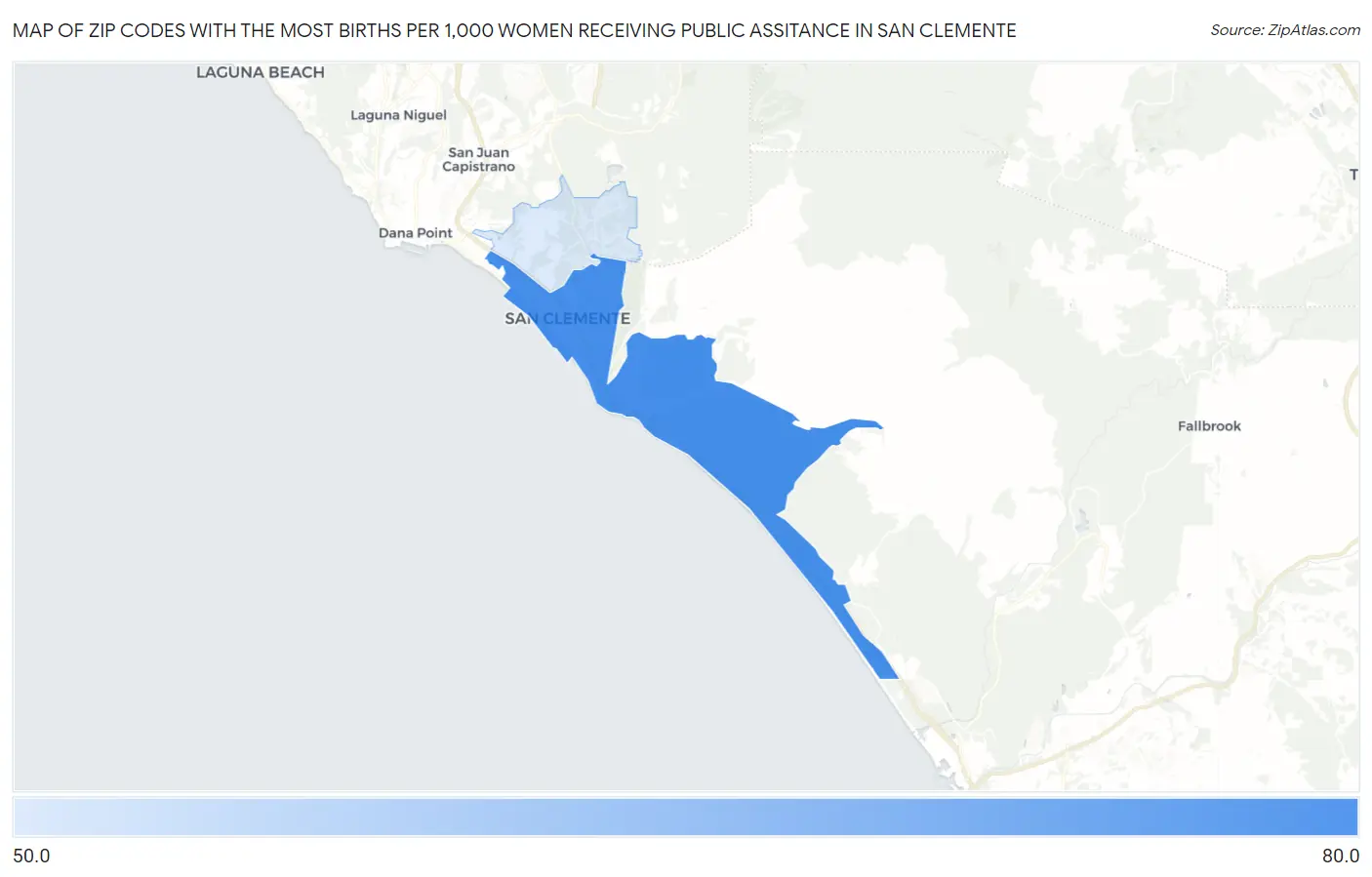 Zip Codes with the Most Births per 1,000 Women Receiving Public Assitance in San Clemente Map