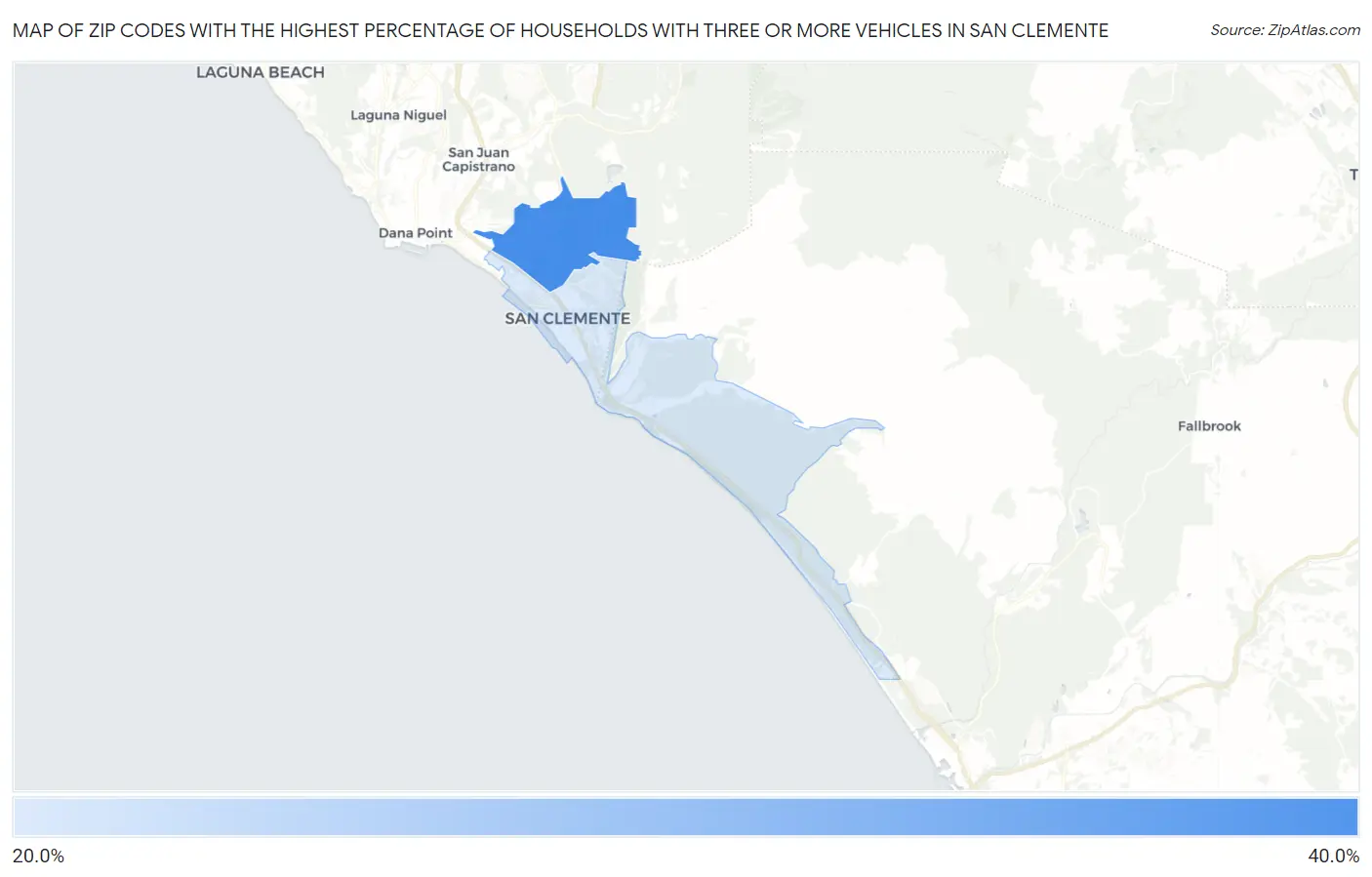 Zip Codes with the Highest Percentage of Households With Three or more Vehicles in San Clemente Map