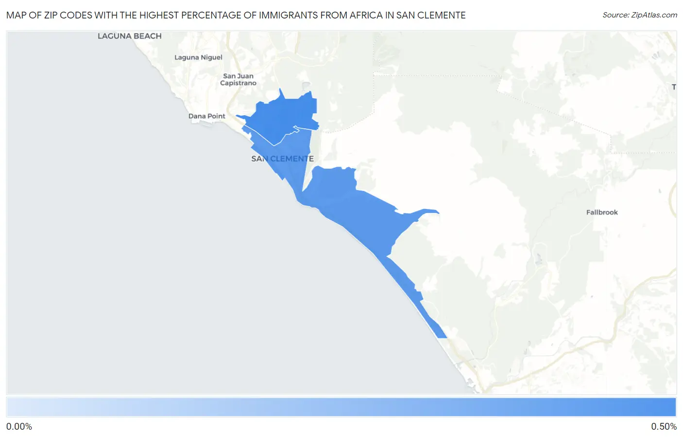 Zip Codes with the Highest Percentage of Immigrants from Africa in San Clemente Map