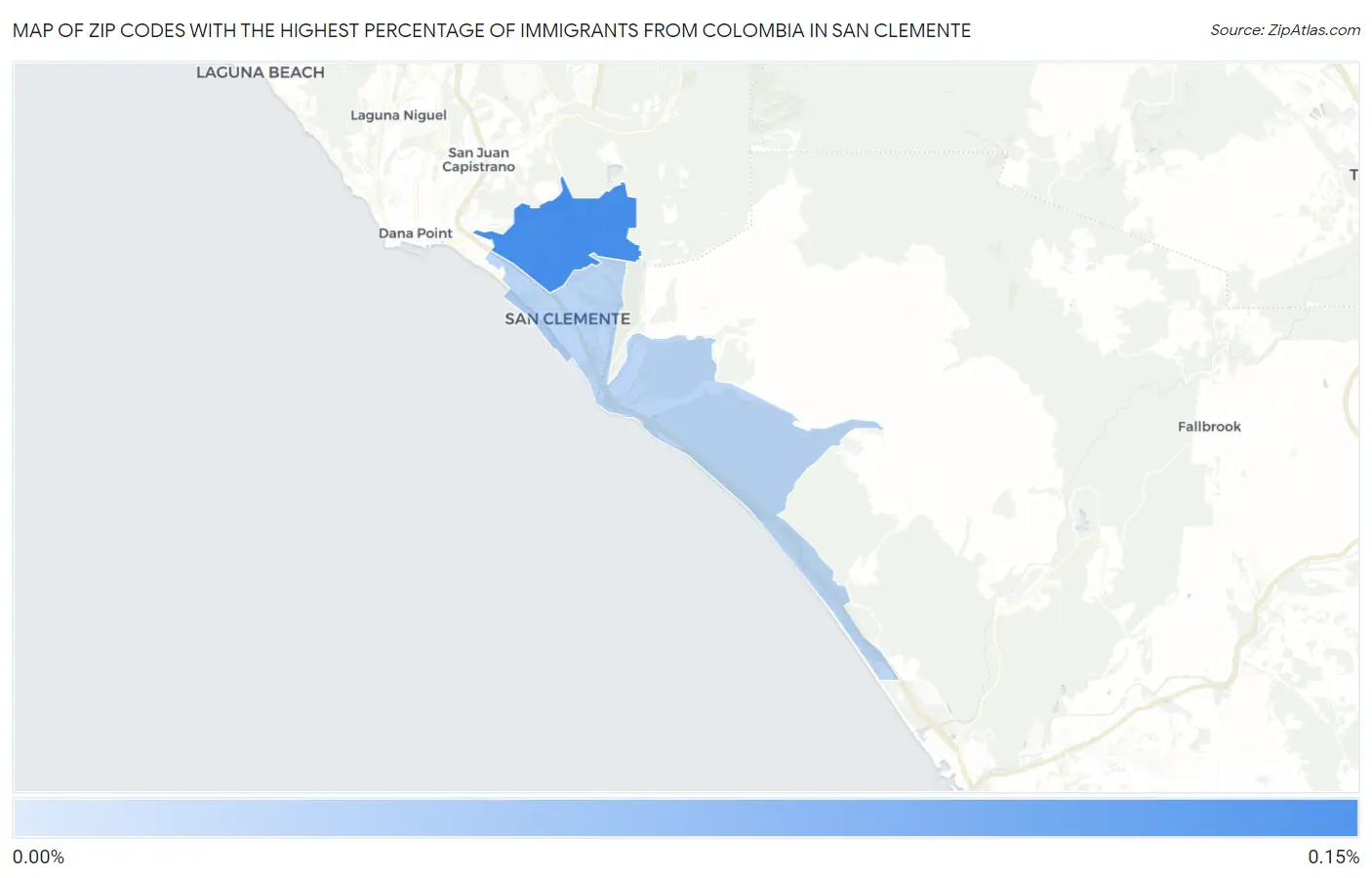 Zip Codes with the Highest Percentage of Immigrants from Colombia in San Clemente Map