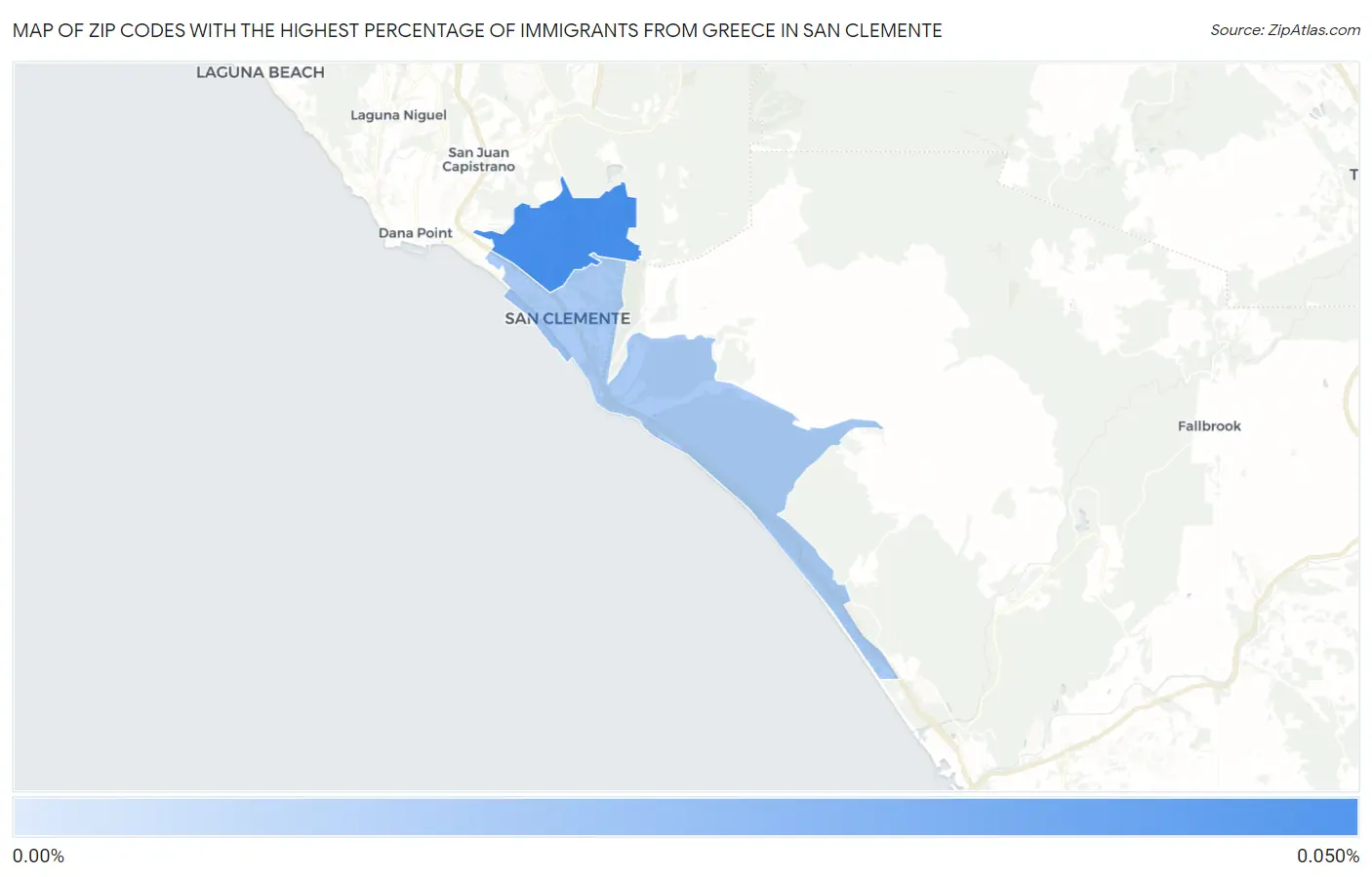 Zip Codes with the Highest Percentage of Immigrants from Greece in San Clemente Map