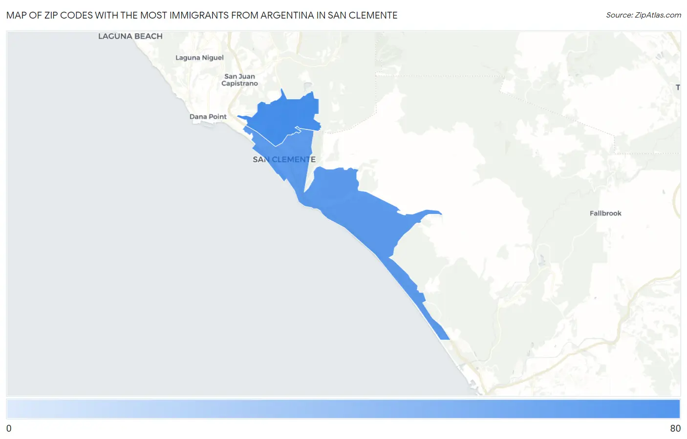 Zip Codes with the Most Immigrants from Argentina in San Clemente Map