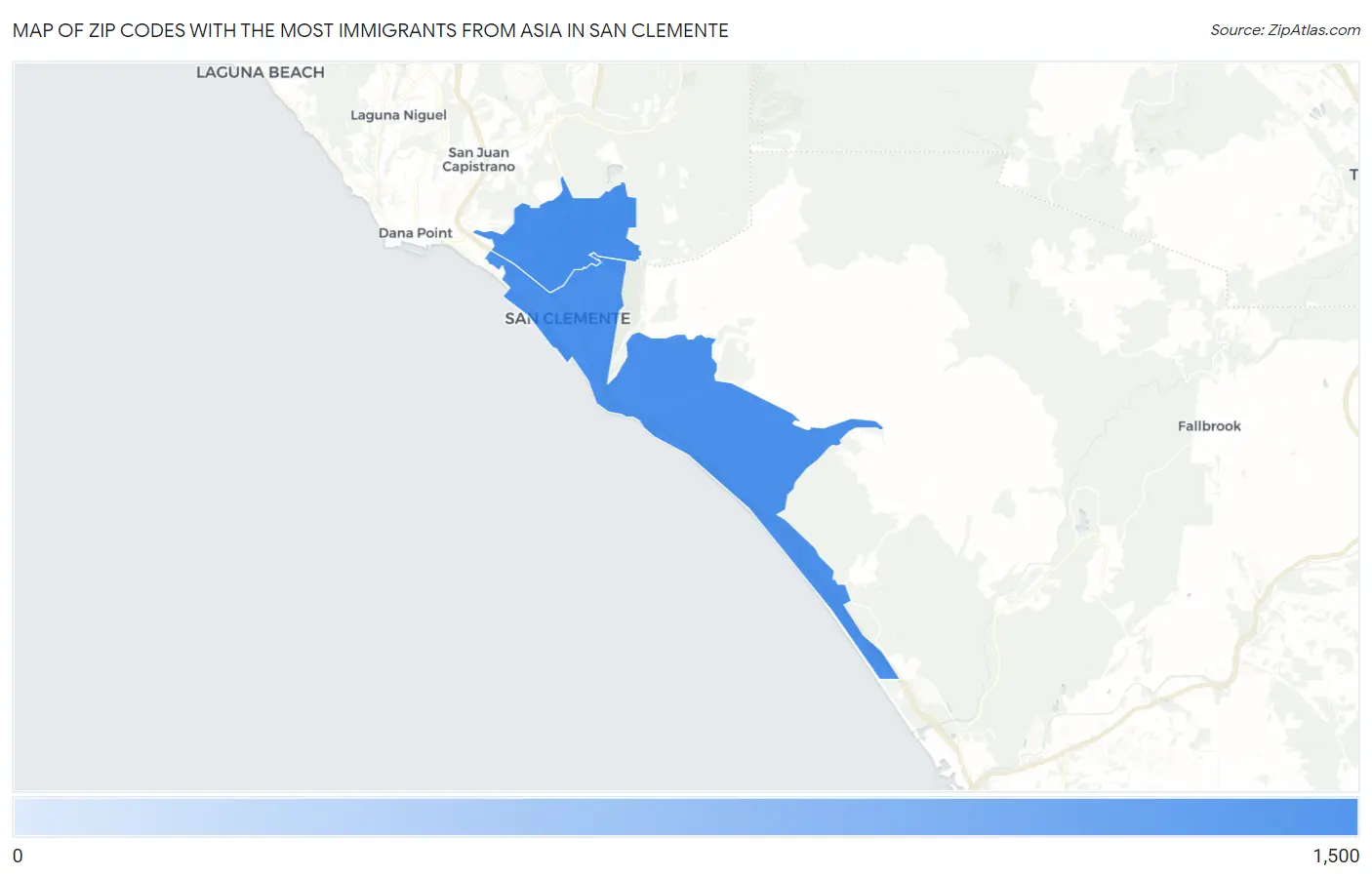 Zip Codes with the Most Immigrants from Asia in San Clemente Map