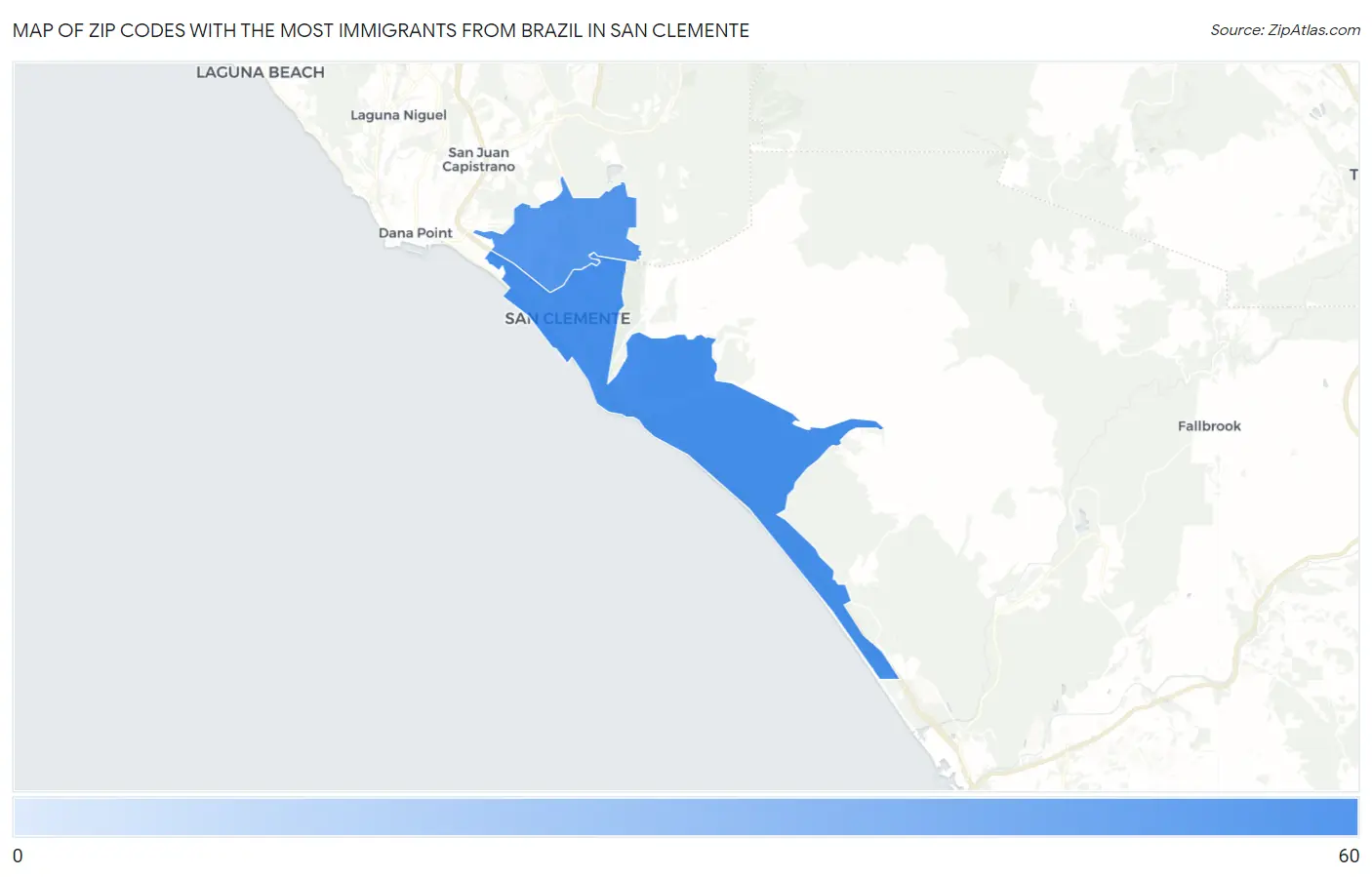 Zip Codes with the Most Immigrants from Brazil in San Clemente Map