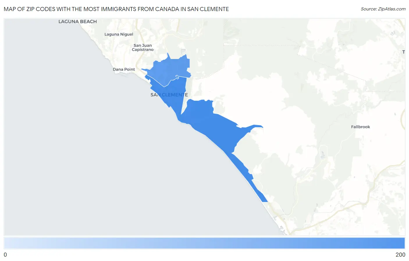 Zip Codes with the Most Immigrants from Canada in San Clemente Map