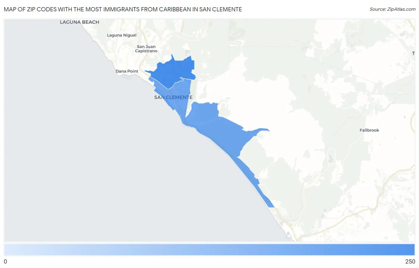 Zip Codes with the Most Immigrants from Caribbean in San Clemente Map