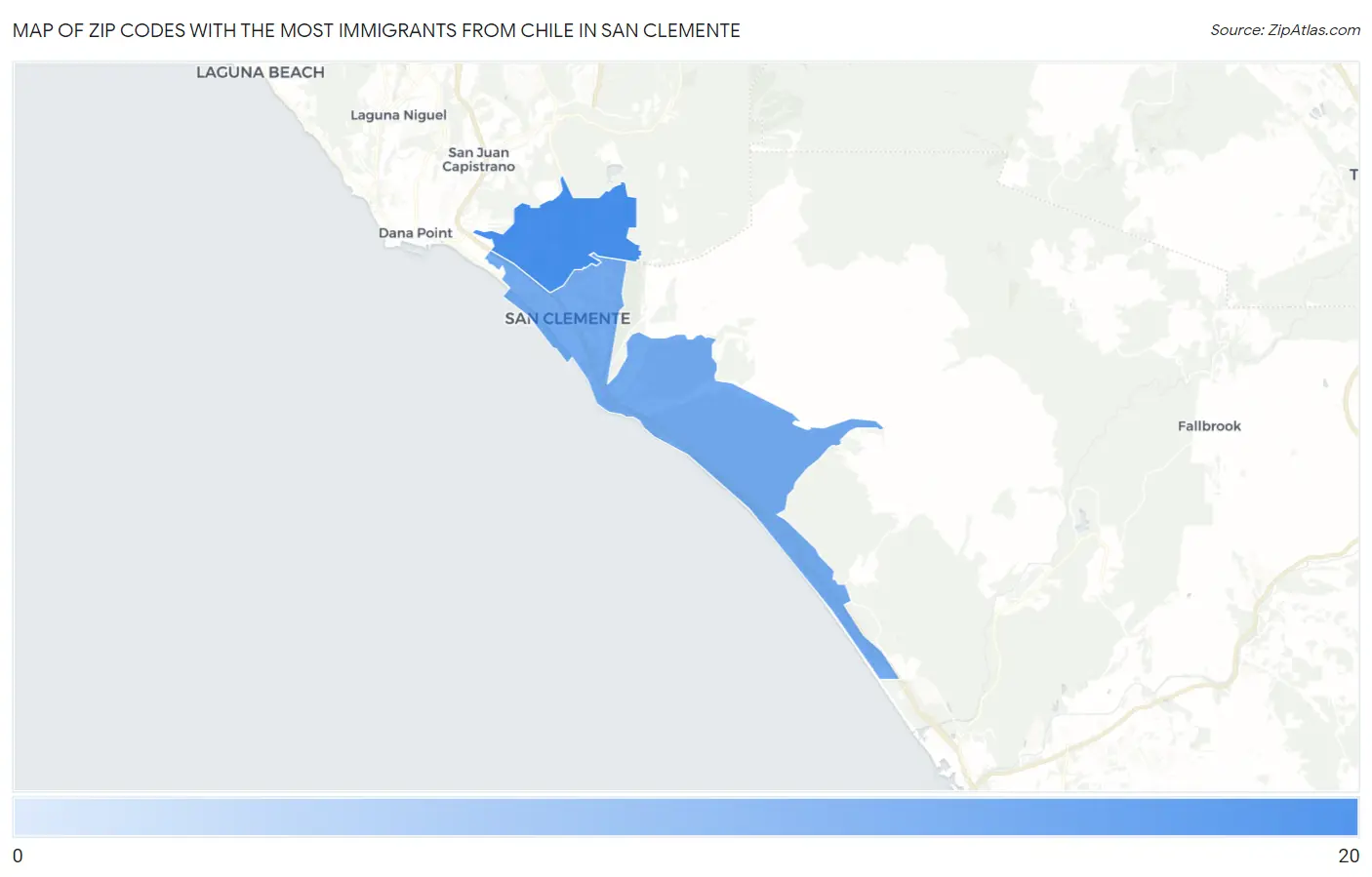 Zip Codes with the Most Immigrants from Chile in San Clemente Map