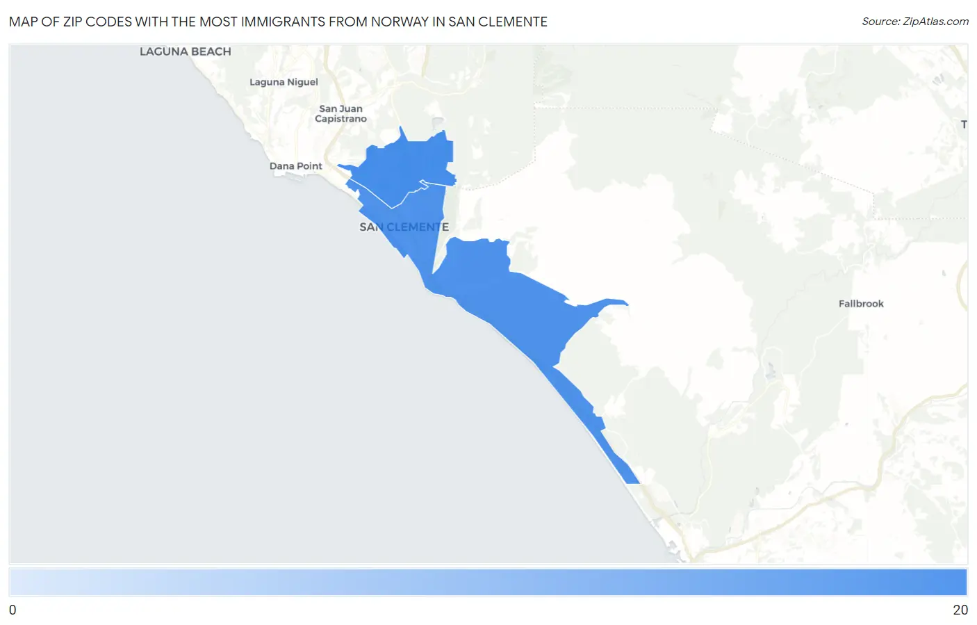 Zip Codes with the Most Immigrants from Norway in San Clemente Map