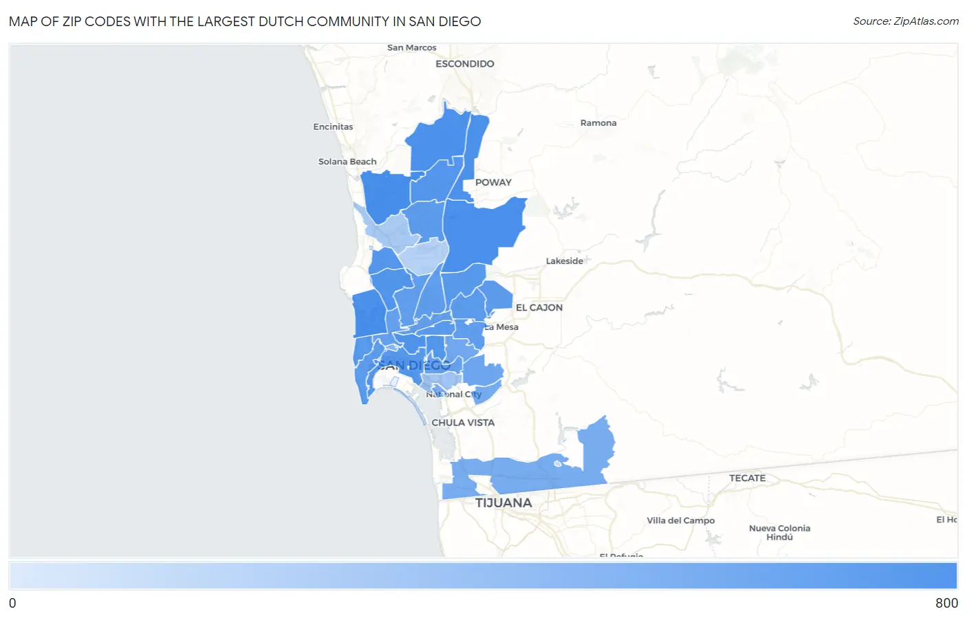 Zip Codes with the Largest Dutch Community in San Diego Map