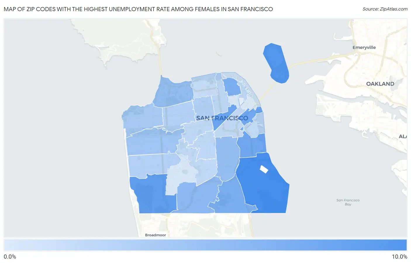 Zip Codes with the Highest Unemployment Rate Among Females in San Francisco Map